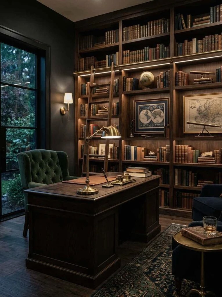 Dark private library and executive office